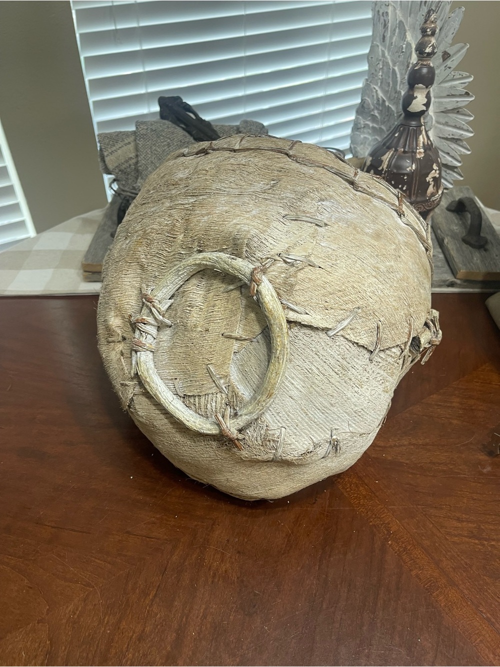 Vintage HUSK Fiber Handmade PalmLeaf Basket Rustic Woven Primitive Large - Picture 2 of 10